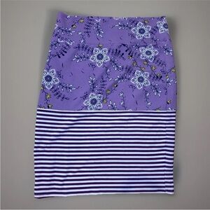 LuLaRoe Purple Floral and Stripe Pencil Skirt